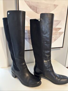 Marc Fisher black leather and fabric knee high women’s size 7 boots